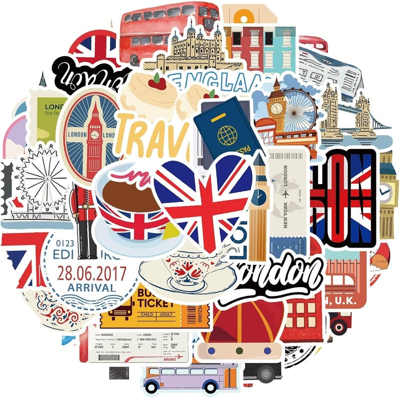 AUCEKO 50 PCS Stickers for London,Buckingham Palace British Stickers,Teens Boys and Girls Sticker Pack Vinyl Skateboard Guitar Door Laptop Luggage Car Bike Water Bottle Birthday Party Supplies Stickers - Image 3