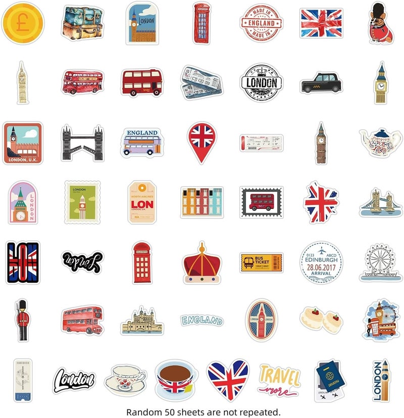 AUCEKO 50 PCS Stickers for London,Buckingham Palace British Stickers,Teens Boys and Girls Sticker Pack Vinyl Skateboard Guitar Door Laptop Luggage Car Bike Water Bottle Birthday Party Supplies Stickers - Image 2