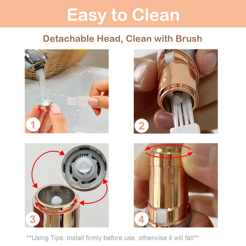 Evolvique Facial Hair Removal Eyebrow Trimmer - Facial Shaver Device 2 In 1 Remover For Face Peach Fuzz Eyebrow Nose Ear Hair Chin Lips Armpit With Led Light Rechargeable For Women Men Travel Size (Gold) - Image 5