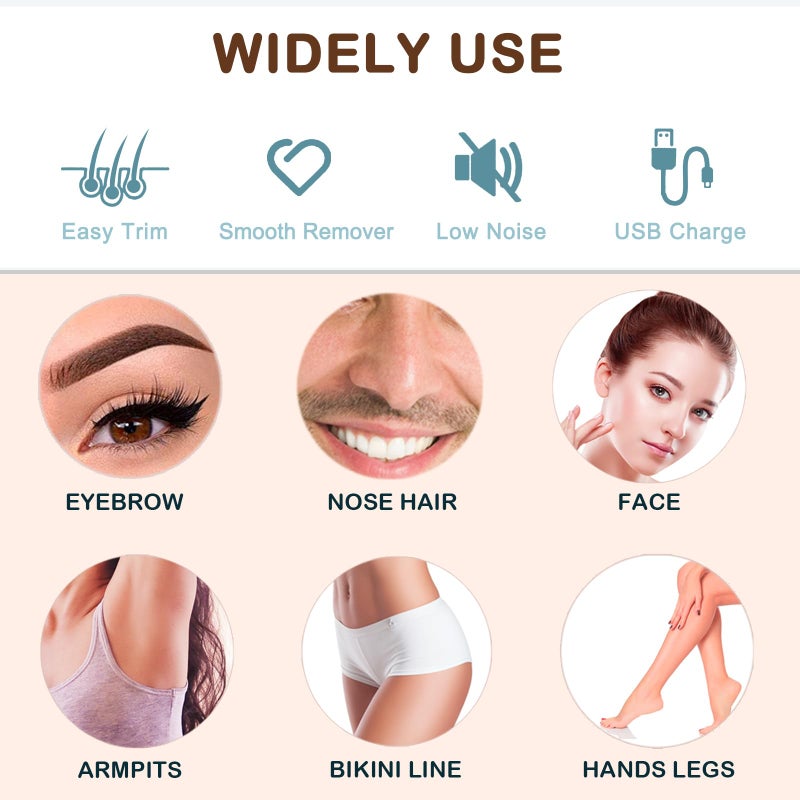 Evolvique Facial Hair Removal Eyebrow Trimmer - Facial Shaver Device 2 In 1 Remover For Face Peach Fuzz Eyebrow Nose Ear Hair Chin Lips Armpit With Led Light Rechargeable For Women Men Travel Size (Gold) - Image 2