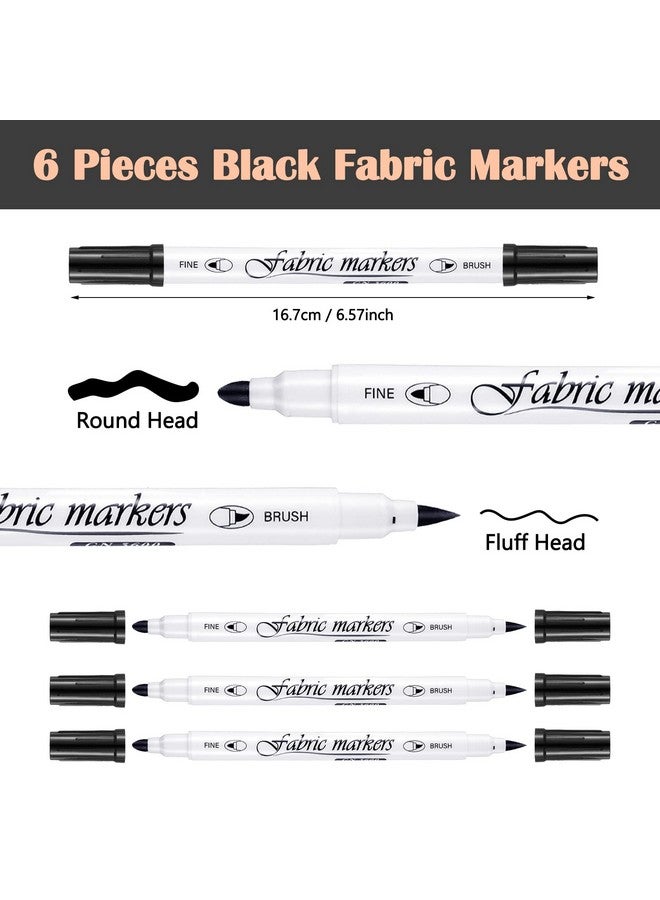 Tinlade 6 Pcs Fabric Markers For Clothes Fabric Paint Markers Permanent Dual Fabric Paint Pens Kit No Bleed Diy Fabric Pens Double Ended Art Markers Pens For Costumes T Shirt Clothes Bags (Black) - Image 2