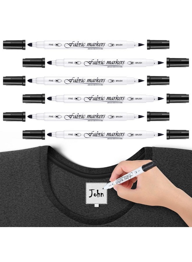 Tinlade 6 Pcs Fabric Markers For Clothes Fabric Paint Markers Permanent Dual Fabric Paint Pens Kit No Bleed Diy Fabric Pens Double Ended Art Markers Pens For Costumes T Shirt Clothes Bags (Black) - Image 1