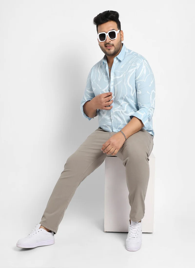 Instafab Plus Men's Light Blue Faded Strokes Shirt