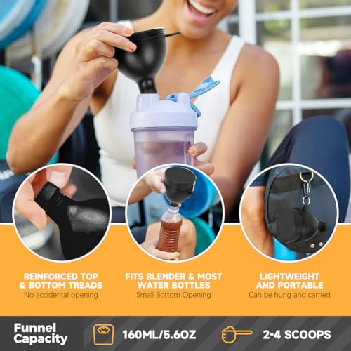 HANNEA® Protein Powder Funnel, 3 Compartment Pill Storage with Reinforced Caps to Stop Spills Supplement Container Set, Portable Protein Powder Container To Go & Dispenser Tablet - Image 4