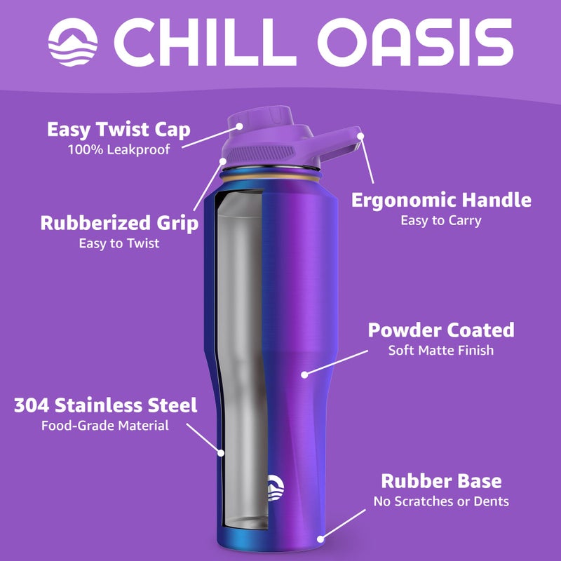 Chill Oasis Water Bottle | Compatible With Popular Flavor Cartridges | BPA Free, Leak Proof, Double-Walled Vacuum Insulated Stainless Steel, and Dishwasher Safe | Cold for 24 Hours (Aura, 32oz) - Image 3