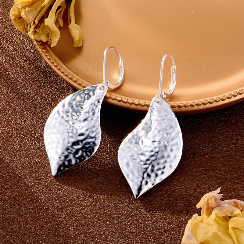 ALEXCRAFT 925 Sterling Silver Hammered Leaf Dangle Earrings for Women Trendy Lightweight Exquisite Teardrop Drop Earrings Hypoallergenic Leverback Earings - Image 5