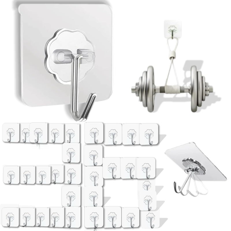 DDMY 36 Pack Heavy Duty Hooks Self Adhesive Large Hooks for HangingWall Transparent Reusable Waterproof Hook for Kitchen Curtain Towel Hook for Bathrooms Coat Hook for Walls No Damage