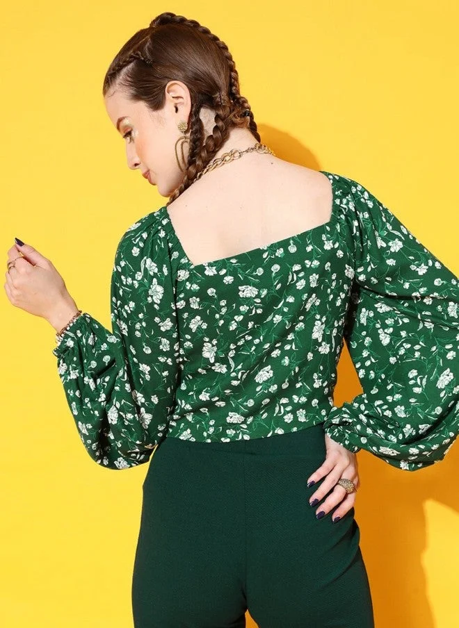 STREET 9  Gorgeous Green Floral Top for Women for Women | Best Price UAE