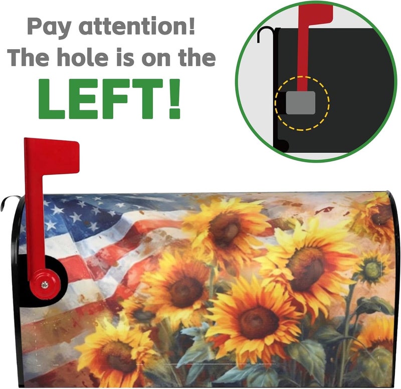 Identiy Watercolor Sunflowers with American Flag Mailbox Covers Magnetic Standard Size, Spring Summer Floral Magnetic Mailbox Covers for Holiday Outside Yard Decor 18"x21" - Image 5