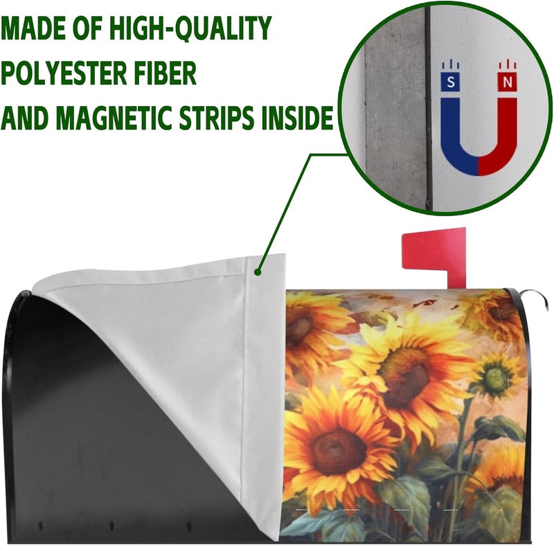 Identiy Watercolor Sunflowers with American Flag Mailbox Covers Magnetic Standard Size, Spring Summer Floral Magnetic Mailbox Covers for Holiday Outside Yard Decor 18"x21" - Image 4