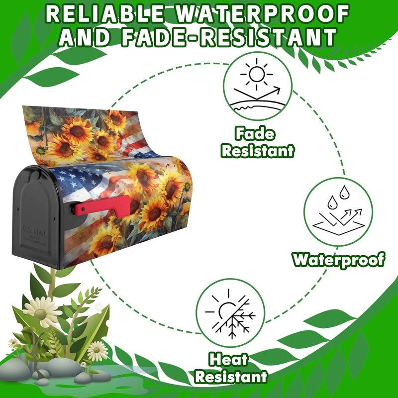Identiy Watercolor Sunflowers with American Flag Mailbox Covers Magnetic Standard Size, Spring Summer Floral Magnetic Mailbox Covers for Holiday Outside Yard Decor 18"x21" - Image 3