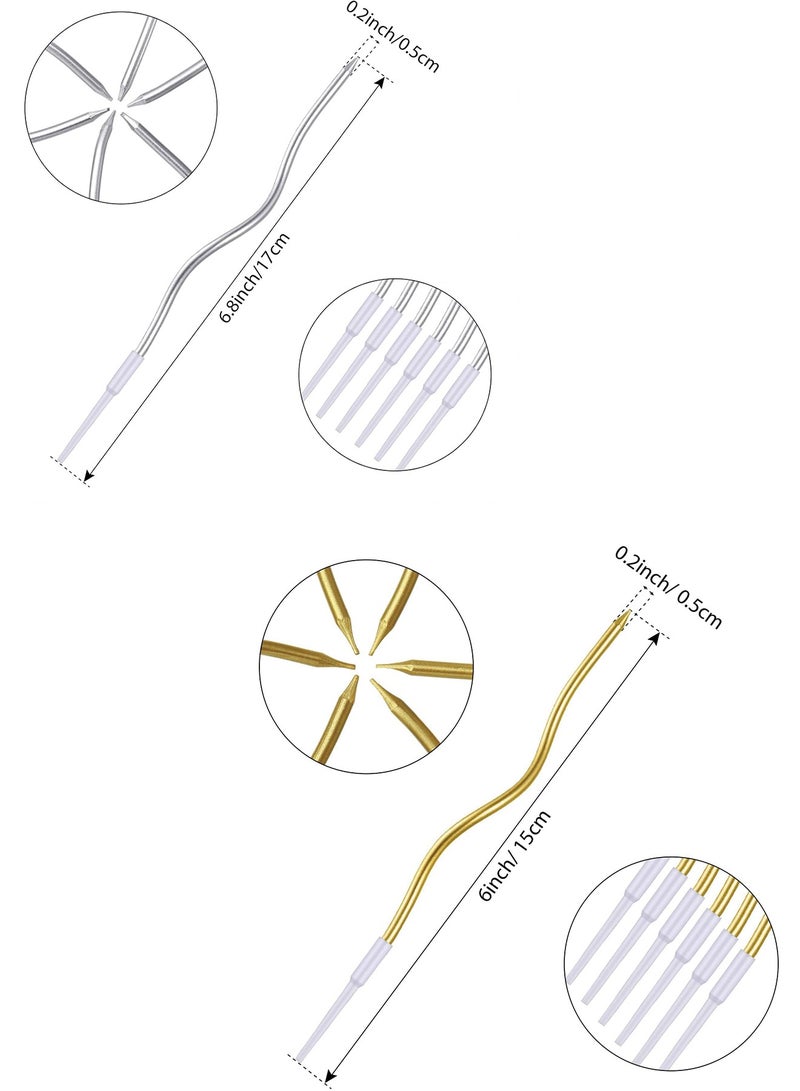 24 Twisted Birthday Candles, Spiral Cake Candles Metallic Cupcake Cake Candles Thin Long Cake Candles with Holders for Birthday Wedding Party (12 Pcs Silver and 12 Pcs Gold) - Image 2