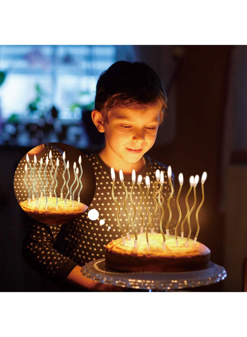 24 Twisted Birthday Candles, Spiral Cake Candles Metallic Cupcake Cake Candles Thin Long Cake Candles with Holders for Birthday Wedding Party (12 Pcs Silver and 12 Pcs Gold) - Image 4