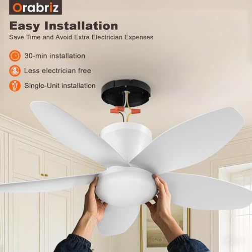 Orabriz 35 Inch Ceiling Fan with Lights and Remote Control, Quiet Modern Low Profile Fan Light with 6 Speeds, Dimmable LED, Reversible Blades for Bedroom Living Room Indoor/Outdoor, White - Image 2