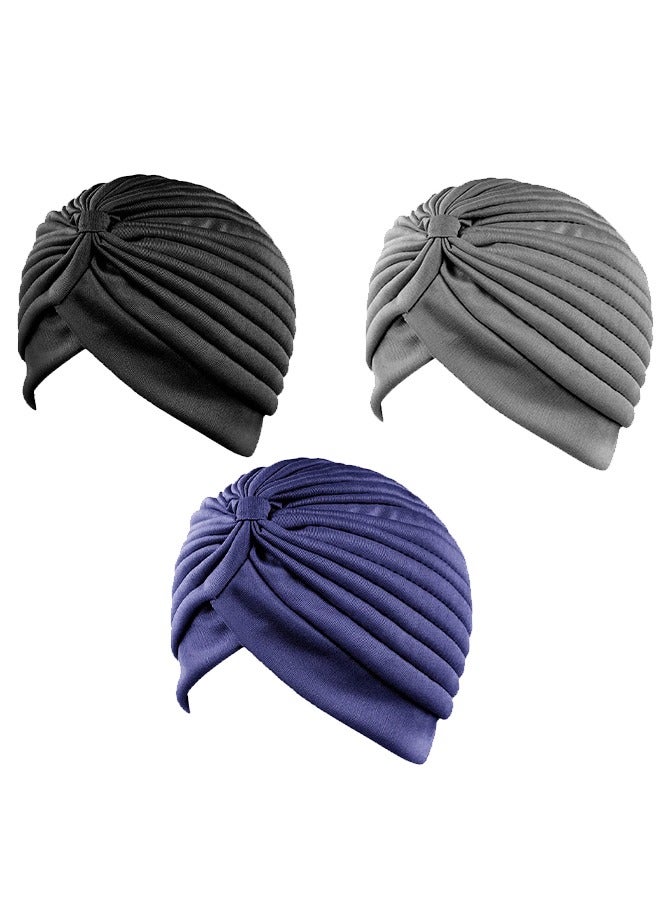 3 Pieces Turbans for Women Soft Turban Head Wrap Pleated Beanie Cap - Image 2