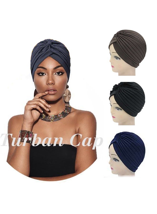 3 Pieces Turbans for Women Soft Turban Head Wrap Pleated Beanie Cap - Image 4