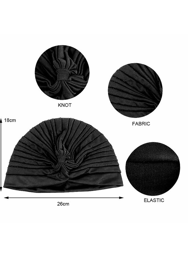 3 Pieces Turbans for Women Soft Turban Head Wrap Pleated Beanie Cap - Image 5