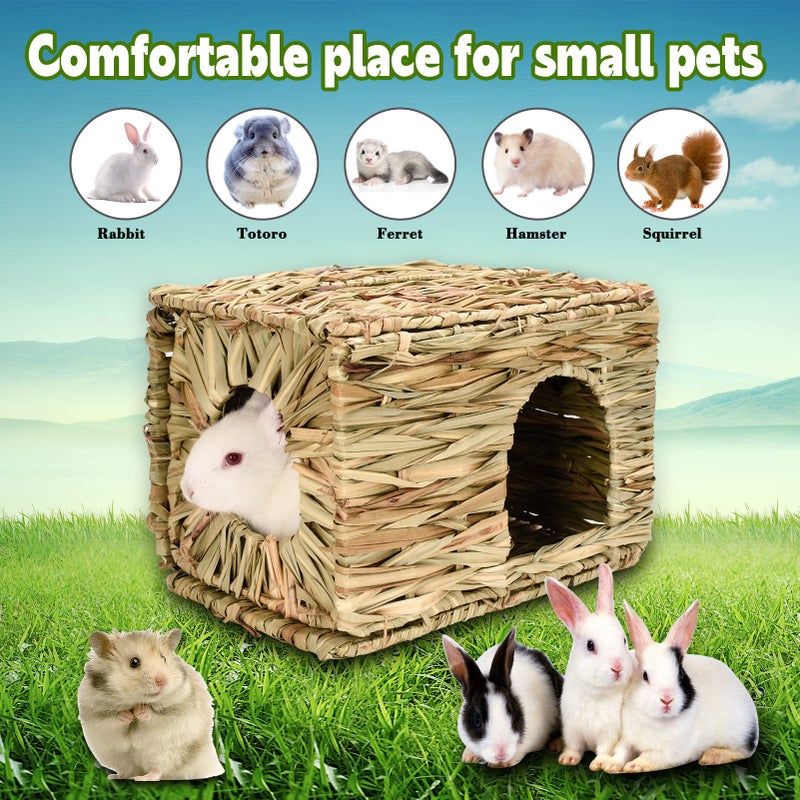 S SANGLE SOPFFY Grass House for Rabbits,Sangle Sopffy,Hand Woven Bunny Grass House,Natural Grass Hideaway for Bunny Guinea Pig Chinchilla Ferret Hamster Squirrel with Rabbit Chew Toys (1 Set, 11.8 * 7.8 * 7.8 inch) - Image 3