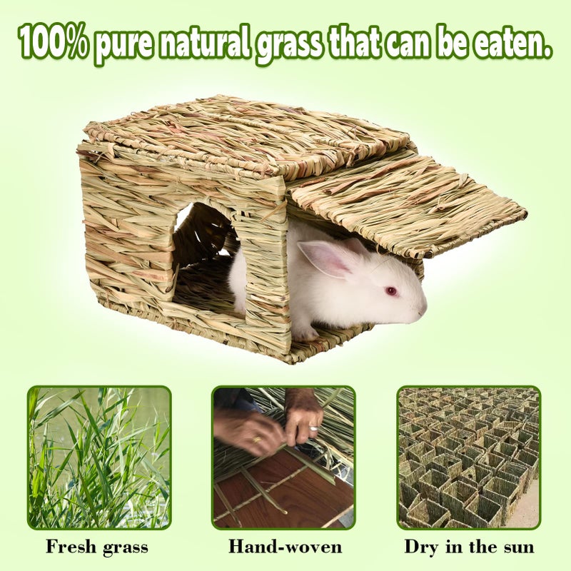 S SANGLE SOPFFY Grass House for Rabbits,Sangle Sopffy,Hand Woven Bunny Grass House,Natural Grass Hideaway for Bunny Guinea Pig Chinchilla Ferret Hamster Squirrel with Rabbit Chew Toys (1 Set, 11.8 * 7.8 * 7.8 inch) - Image 4