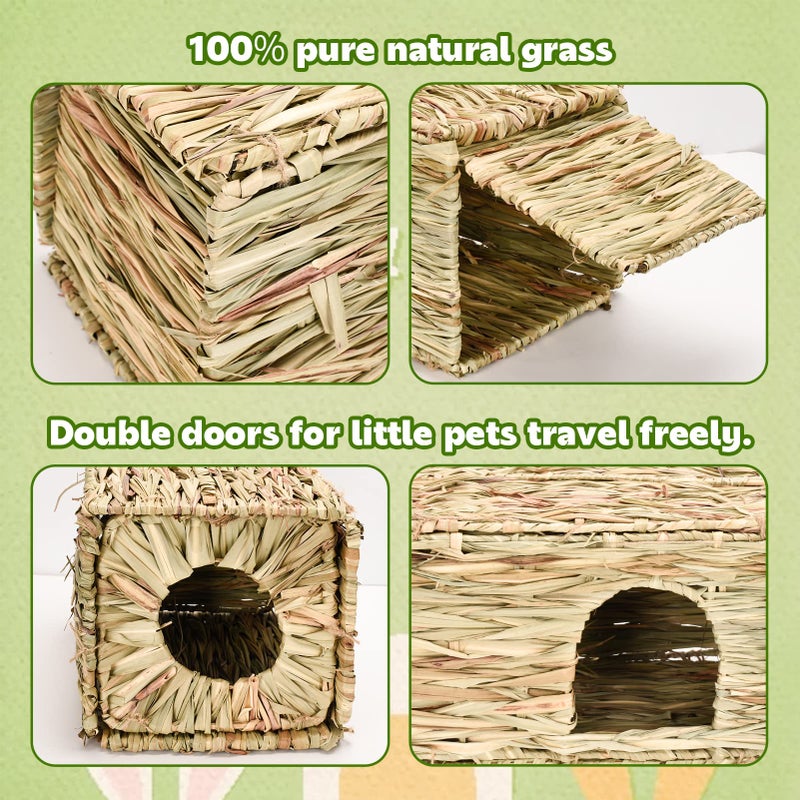 S SANGLE SOPFFY Grass House for Rabbits,Sangle Sopffy,Hand Woven Bunny Grass House,Natural Grass Hideaway for Bunny Guinea Pig Chinchilla Ferret Hamster Squirrel with Rabbit Chew Toys (1 Set, 11.8 * 7.8 * 7.8 inch) - Image 5