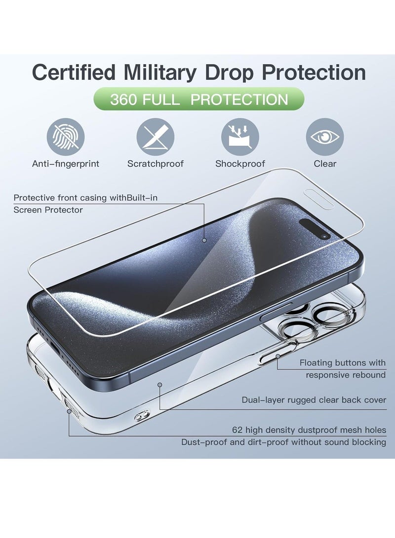 MUNTAQI 3-in-1 Clear Case for iPhone 15 Pro Max – Includes Camera Cover & 2 Tempered Glass Screen Protectors, Slim Shockproof TPU with Military Drop Defense - Image 3
