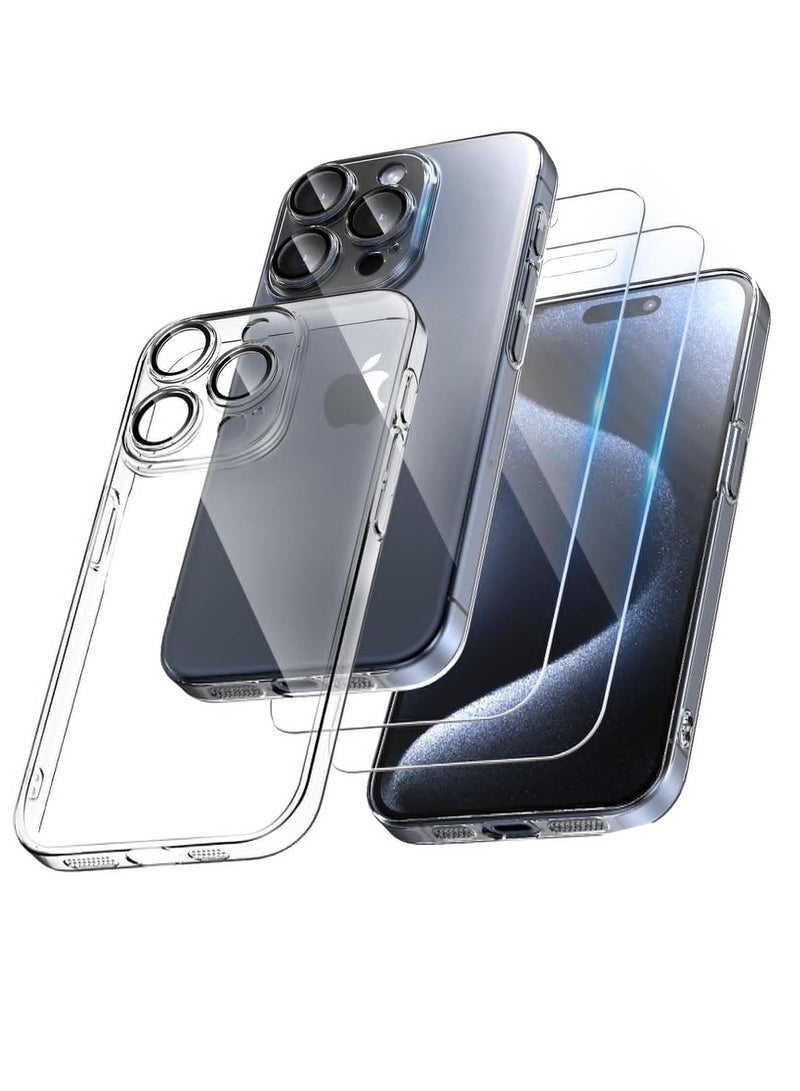 MUNTAQI 3-in-1 Clear Case for iPhone 15 Pro Max – Includes Camera Cover & 2 Tempered Glass Screen Protectors, Slim Shockproof TPU with Military Drop Defense - Image 1