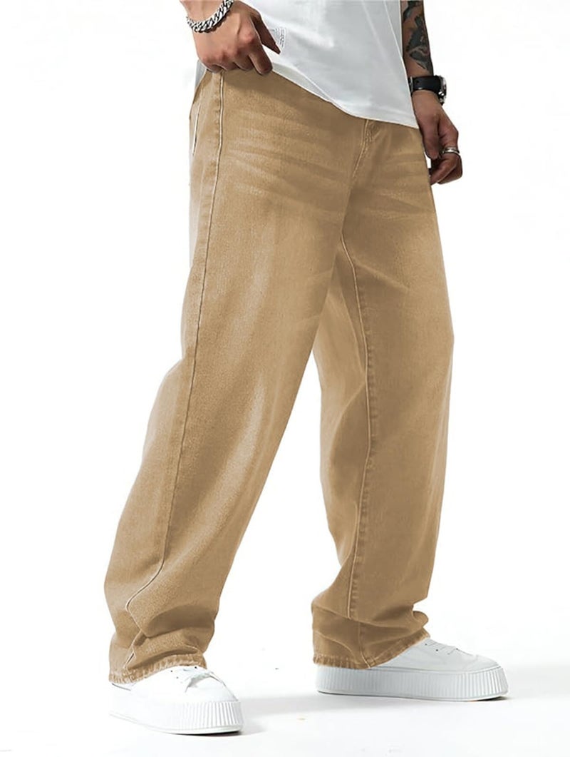 Ben Martin Khaki Men Jeans || Baggy Fit Jean's for Man || Loose Fit High Rise Denim || Stretchable Casual Wear Jean,s || Dance Rap Rapping Style Pant for Men || Denim Cotton Jeans 28 (1) - Image 1