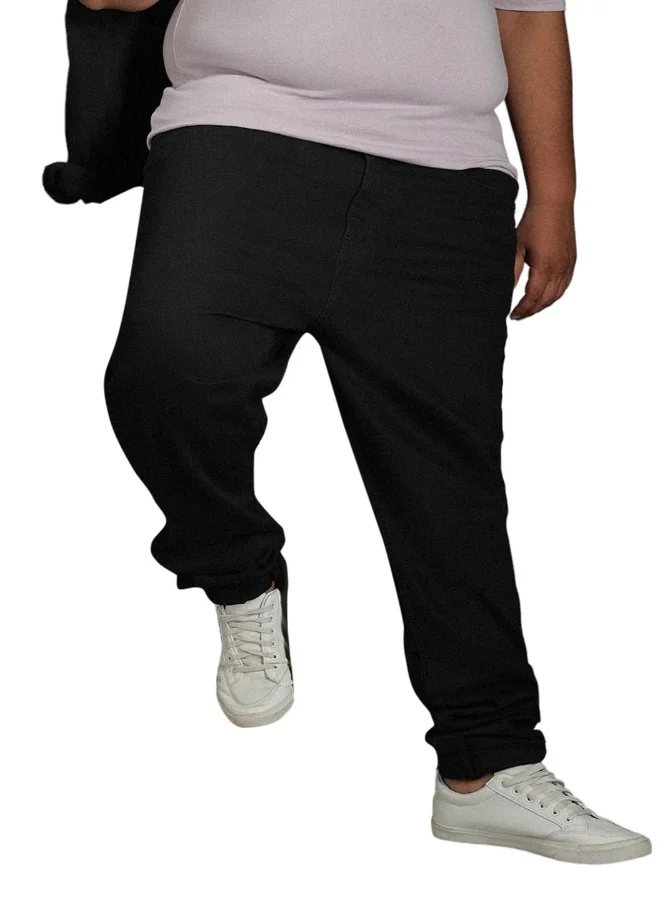 HIGH STAR Men's Black 100% Cotton Bleached Full Length Tapered Fit Jeans