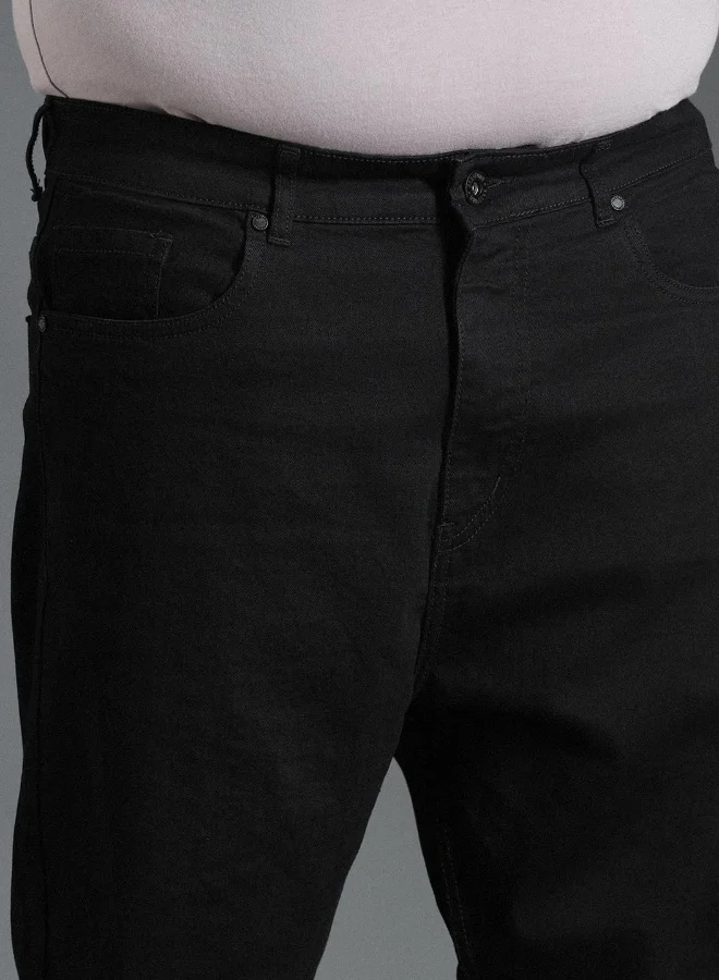 HIGH STAR Men's Black 100% Cotton Bleached Full Length Tapered Fit Jeans