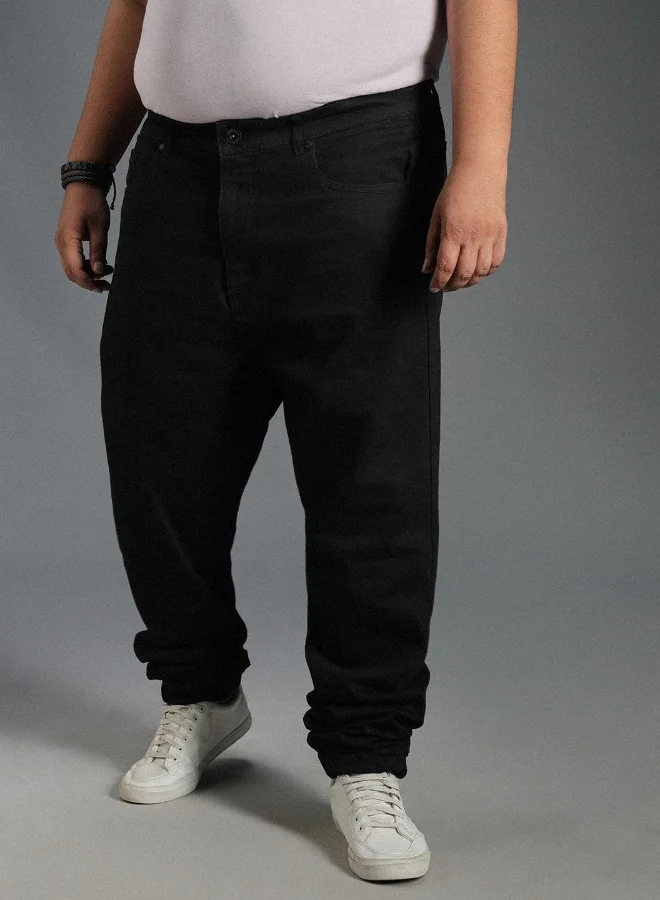 HIGH STAR Men's Black 100% Cotton Bleached Full Length Tapered Fit Jeans
