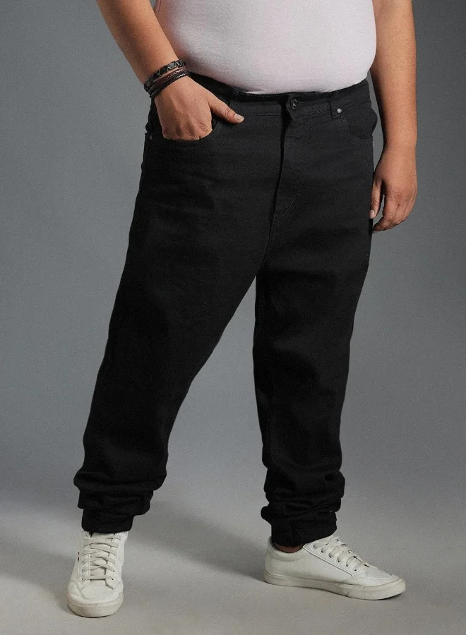 HIGH STAR Men's Black 100% Cotton Bleached Full Length Tapered Fit Jeans
