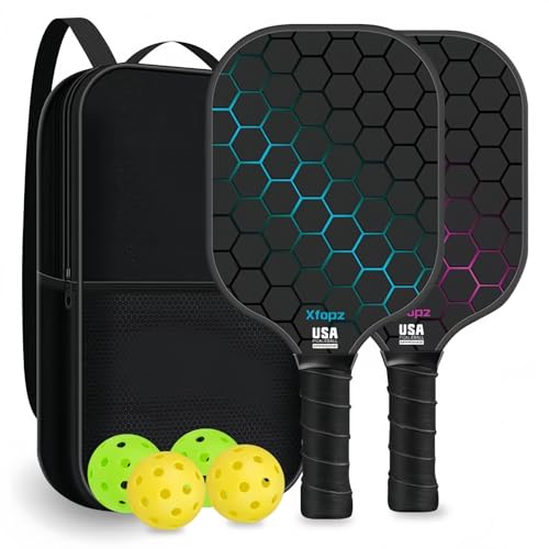 Xfopz Pickleball Paddles Set, Glass Fiber USAPA Approved Pickle Ball Paddle Indoor Outdoor Rackets Pickleballs Racquet Gifts (Honeycomb) - Image 1