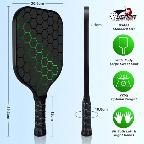 Xfopz Pickleball Paddles Set, Glass Fiber USAPA Approved Pickle Ball Paddle Indoor Outdoor Rackets Pickleballs Racquet Gifts (Honeycomb) - Image 2
