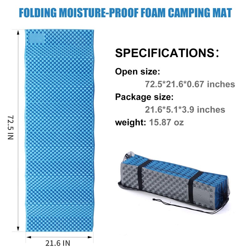 StableEase Blue Foam Sleeping Pad, Lightweight Closed Cell Folding Camping Mat, Moisture-Proof, 73" X 5.2"X 0.6", 15.8 Oz - Image 2