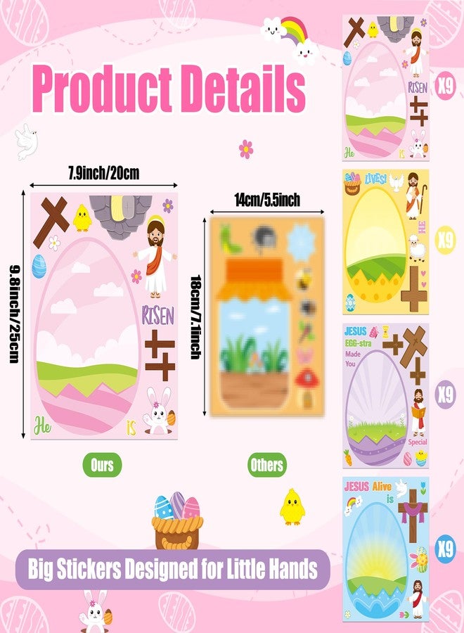 CY2SIDE Christian Easter Make an Easter Egg Sticker Sheets - 36PCS 9.8Inch Big Size Jesus is Risen Scene Stickers Kit for Kid Religious Sunday School Classroom Crafts & Toddler Preschool Party Favor - Image 2