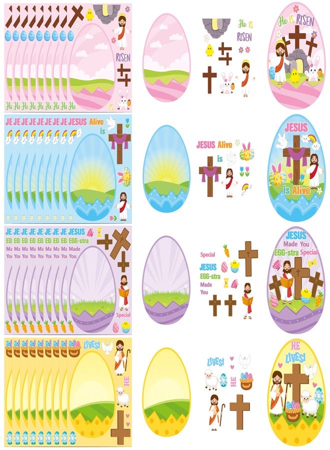 CY2SIDE Christian Easter Make an Easter Egg Sticker Sheets - 36PCS 9.8Inch Big Size Jesus is Risen Scene Stickers Kit for Kid Religious Sunday School Classroom Crafts & Toddler Preschool Party Favor - Image 1