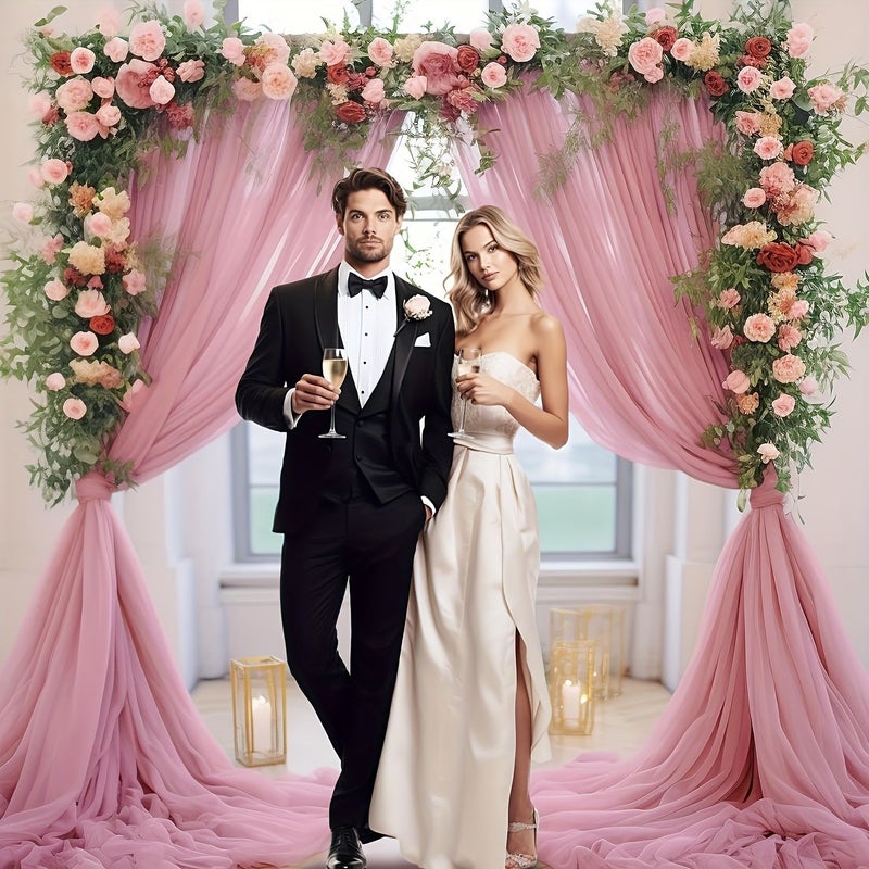 Light Rose Chiffon Backdrop 196.85 X 63 Inches Soft Seamless Wedding Birthday Party Wall Decor - Image 3