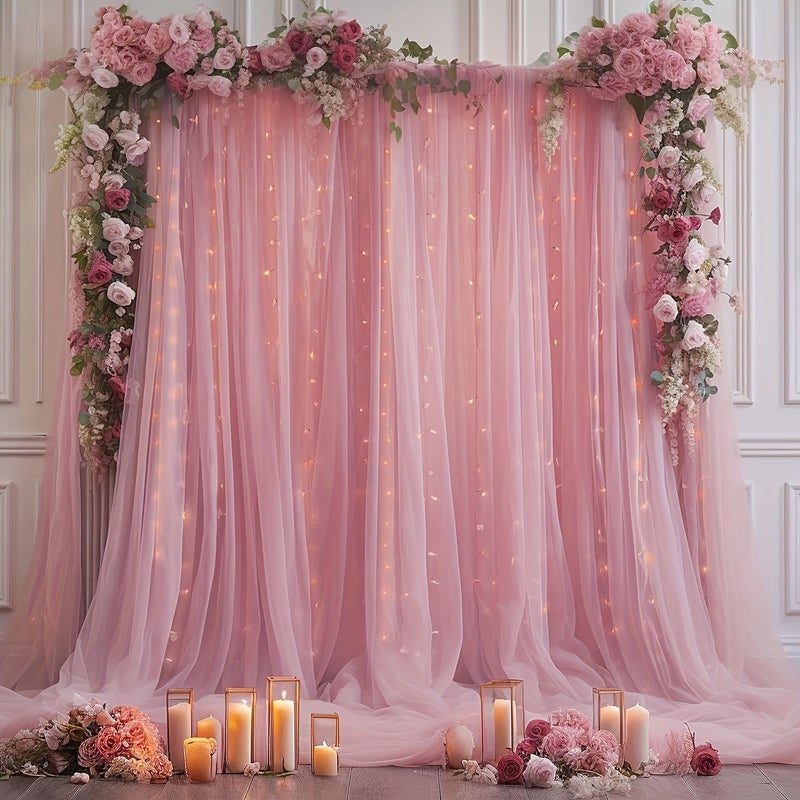 Light Rose Chiffon Backdrop 196.85 X 63 Inches Soft Seamless Wedding Birthday Party Wall Decor - Image 1