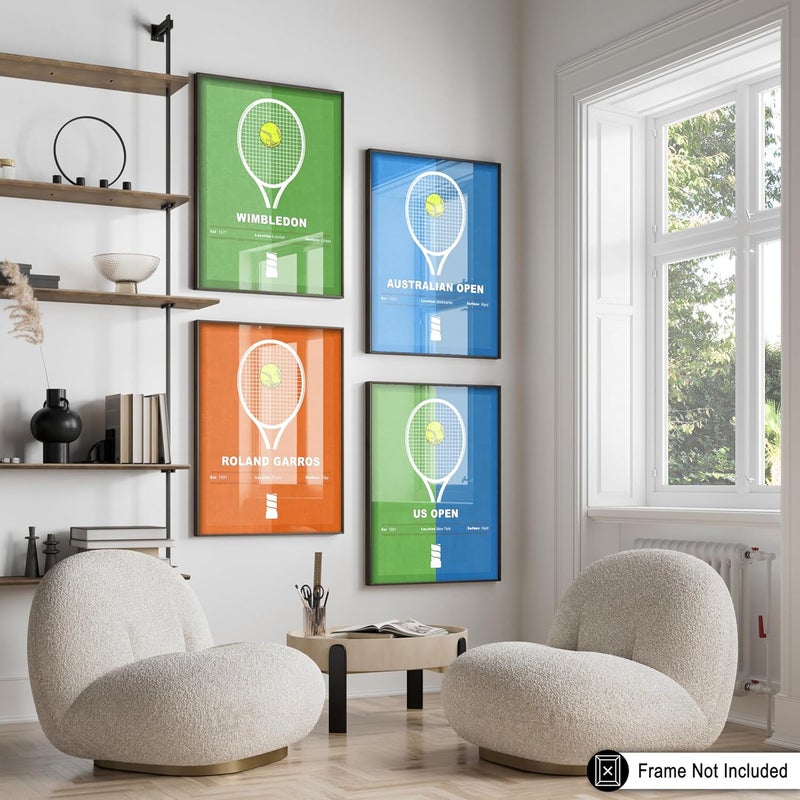 4-Piece Sports Poster - Tennis Print - Tennis Racket Art - Sport Tournament Art - Grand Slam Art - US Open Art - Australian Open Art - Gym or Office Wall Decor - 8x10 UNFRAMED Wall Art - Image 3