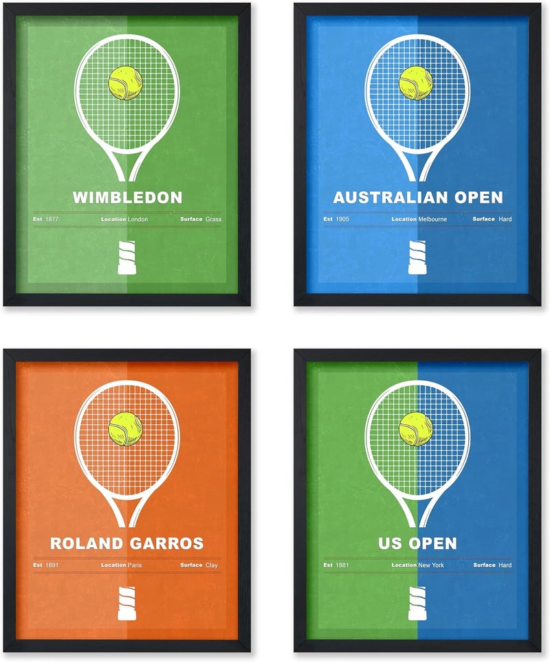 4-Piece Sports Poster - Tennis Print - Tennis Racket Art - Sport Tournament Art - Grand Slam Art - US Open Art - Australian Open Art - Gym or Office Wall Decor - 8x10 UNFRAMED Wall Art - Image 1