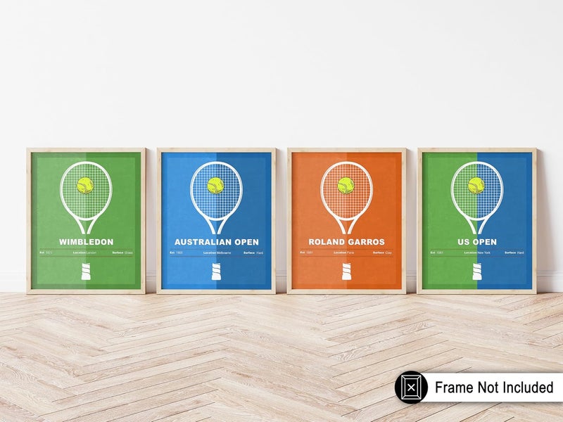 4-Piece Sports Poster - Tennis Print - Tennis Racket Art - Sport Tournament Art - Grand Slam Art - US Open Art - Australian Open Art - Gym or Office Wall Decor - 8x10 UNFRAMED Wall Art - Image 4