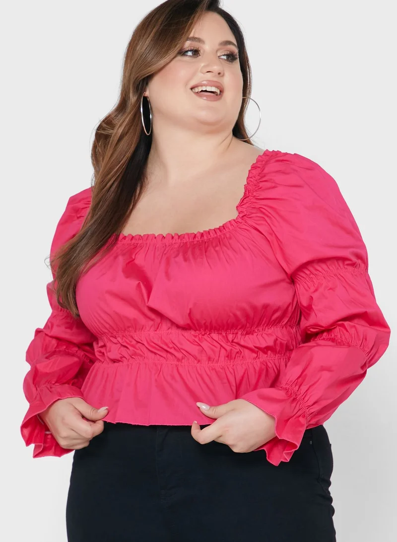 I Saw It First Curve Broad Neck Shirred Top