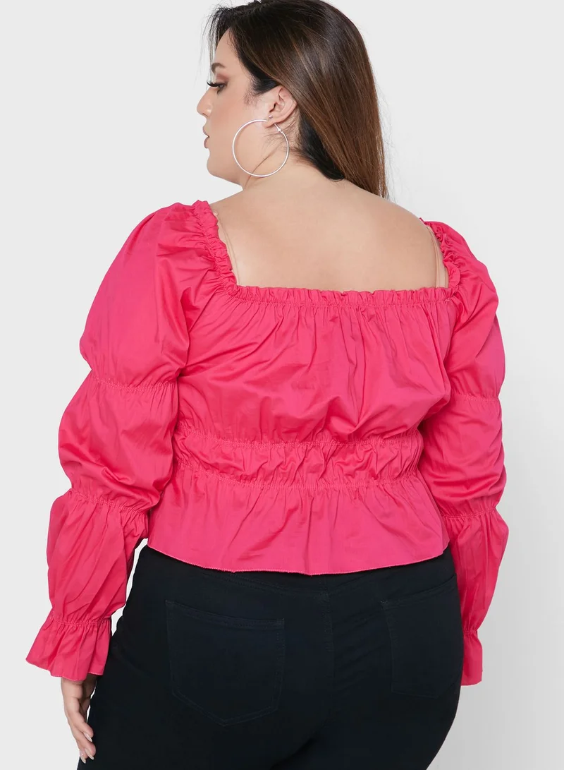 I Saw It First Curve Broad Neck Shirred Top