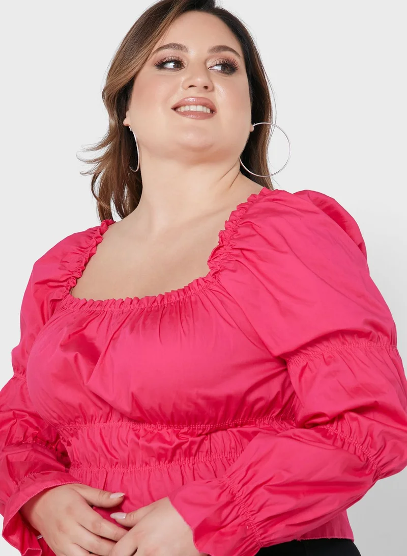 I Saw It First Curve Broad Neck Shirred Top