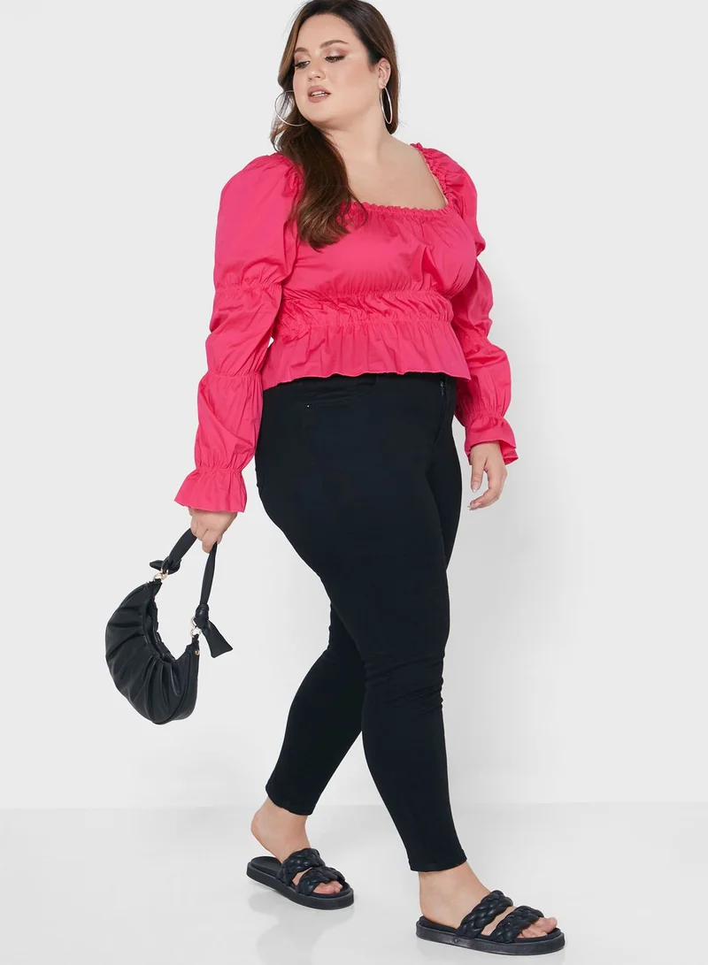 I Saw It First Curve Broad Neck Shirred Top