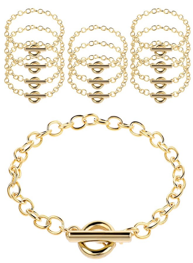 Prasacco 12 Pcs Bracelet Chains for Jewelry Making, Chain Bracelet for Women, Link Chain Bracelets with OT Toggle Clasp, Charm Bracelets for Jewelry Making (Gold) - Image 1