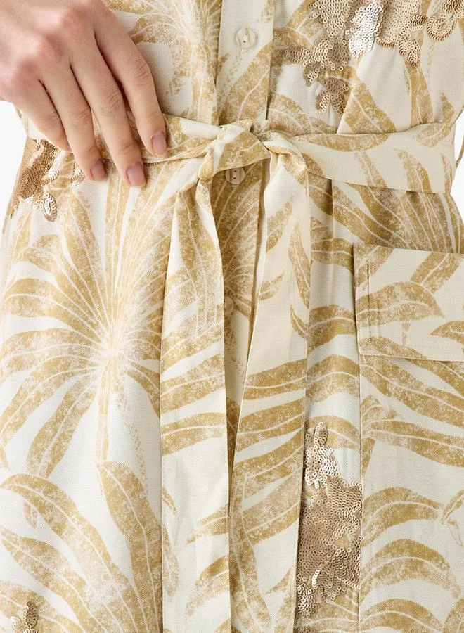 ايكونيك Iconic Printed Women Shirt Dress with Tie-Up Belt