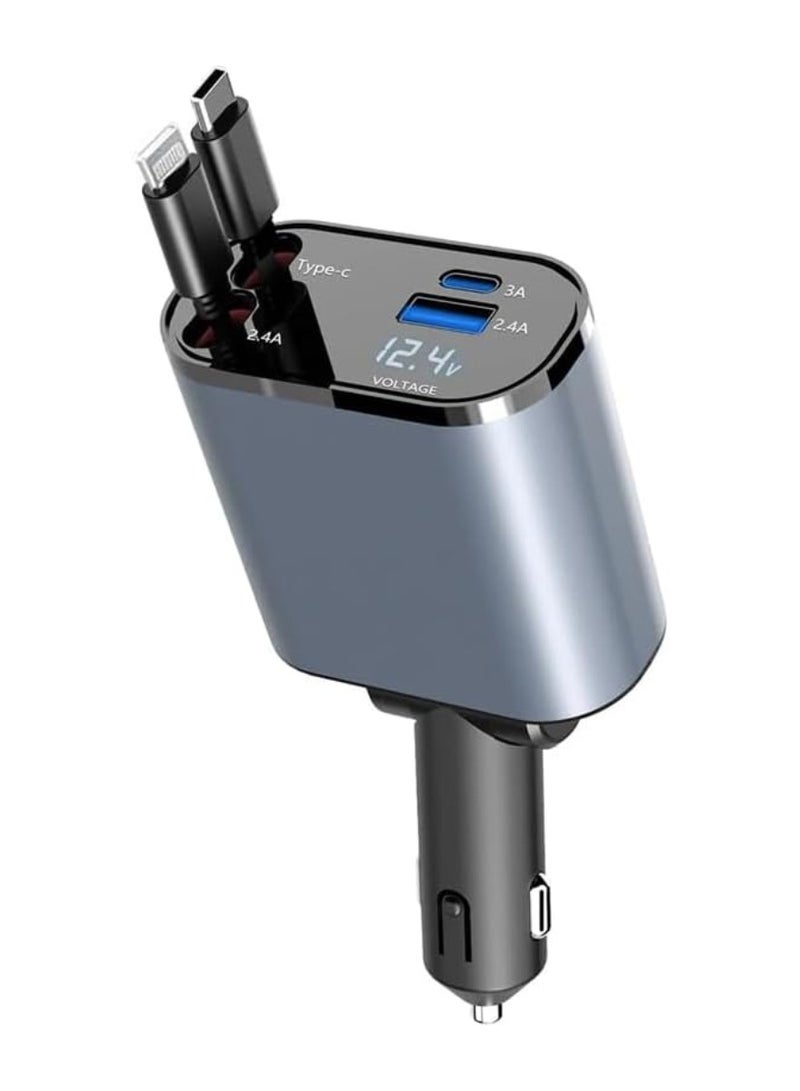 DUSALA Retractable Car Charger 4 in 1 Fast Car Phone Charger 120W Retractable Cables And USB Car Charger Compatible With iPhone iOS And Android Smartphone 1 Lightning Cable 1 Type C Cable, Cable Length 800MM - Image 1
