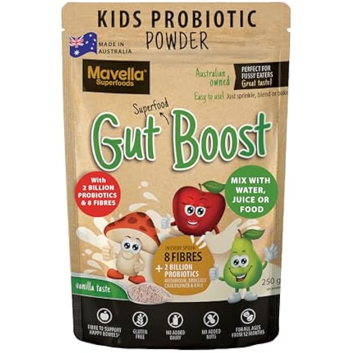 Mavella Kids Probiotic Powder Gut Boost – Daily Digestive & Immune Support with Fiber for Children Toddlers, Vanilla Flavored Fiber Supplement, Easy Mix for Constipation & Gut Health 8.82oz(250g) - Image 1