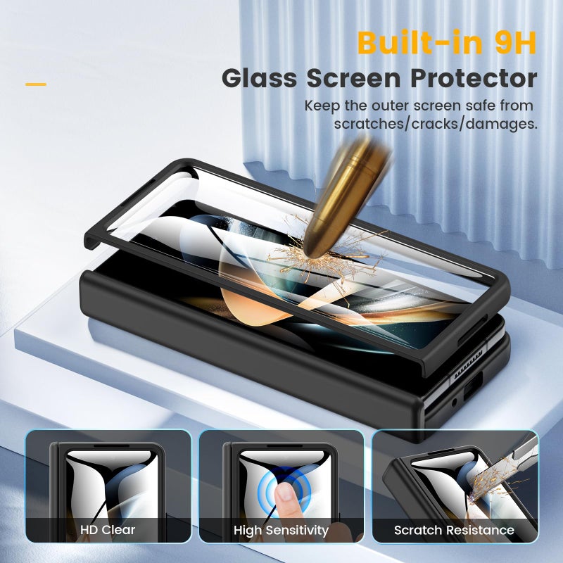 Caka for Samsung Galaxy Z Fold 4 Case [Compatible with Magsafe] [Hinge Protection] [Built-in HD Screen Protector] Translucent Hard Shockproof Magnet Phone Cover for Fold4 - Black - Image 5